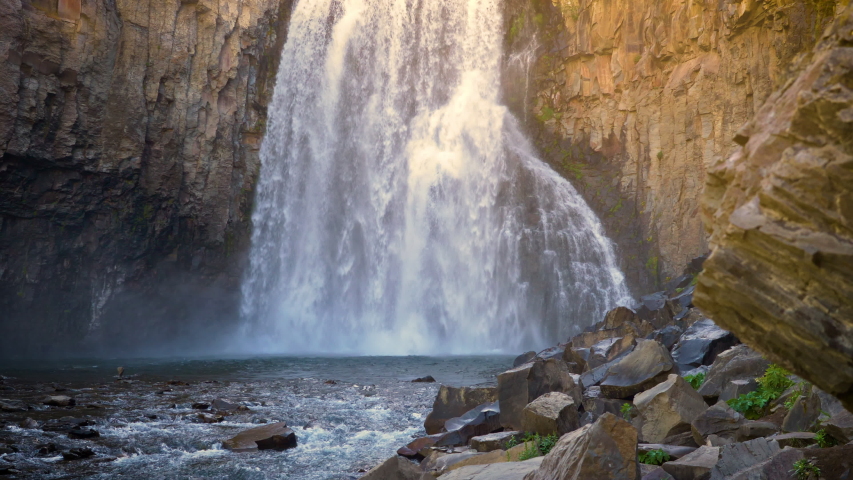 The beautiful Rainbow Falls in the Ansel Adams Wilderness near Mammoth Lakes California USA