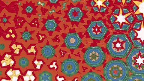 Transforming mosaic ornamental fashionable art ornament. Generated seamless loop animation.  Multicolored ethnic background. Metamorphosis beautiful 4K