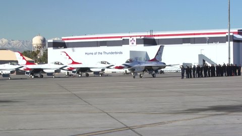 CIRCA 2019 - The United States Air Force Thunderbirds Demonstration squadron prepares for an airshow.