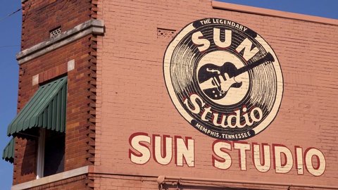 MEMPHIS, TENNESSEE - CIRCA 2010s - Memphis landmark Sun Recording music studio building where Elvis Presley started along with many famous musicians.
