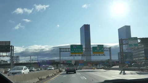 Driving under GW bridge New York City sign