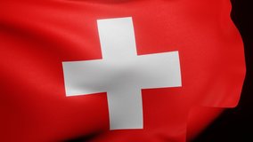 Close up of Switzerland flag waving in wind. Realistic Animation Flag background 4K UHD 60FPS