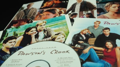 Rome, November 09, 2019: OST CD of three 90's teen dramas: Dawson's Creek. broadcast in the United States from 1998 to 2003, for a total of six seasons and 128 episodes