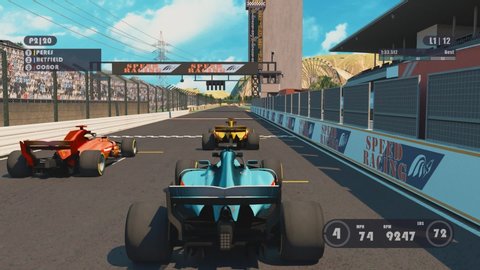 Speed Racing 3d Video Game With Interface. Sports Cars Compete On A Racing Track. Gameplay screen.