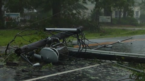 CIRCA 2018 - Hurricane Florence slams Wilmingston, North Carolina causing extensive flooding and damage, downed power lines and trees.
