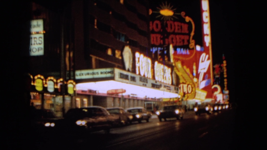 LAS VEGAS NEVADA-1967: Riding Downtown Through Las Vegas Looking At All Of The Light And Flashing Signs So Beautiful And So