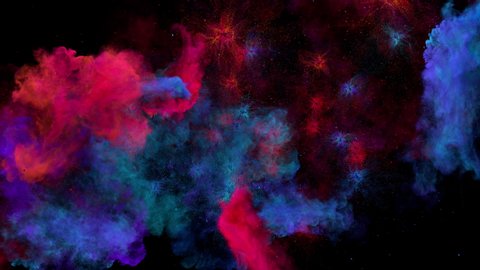 Endless zooming out from the field of colorful explosions. Animation is seamlessly looped. Top view. Separated on pure black background, contains alpha channel.