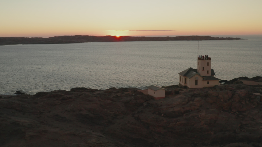 Aerial Drone Shot of Lighthouse during Sunset - Luderitz, Namibia, Africa