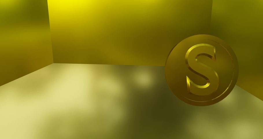 3d falling many golden coin in golden room background 3D redering