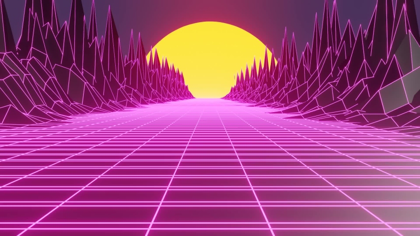 Synthwave 80s Style Animation Background Stock Footage Video (100%