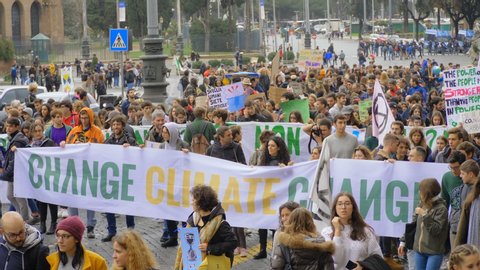 Rome,Italy, 29 November 2019: portrait of " Change Climate change" banner. Rome,Italy, .Friday for Future