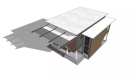 Simulation of exterior view for office building in cement factory with sunscreen 