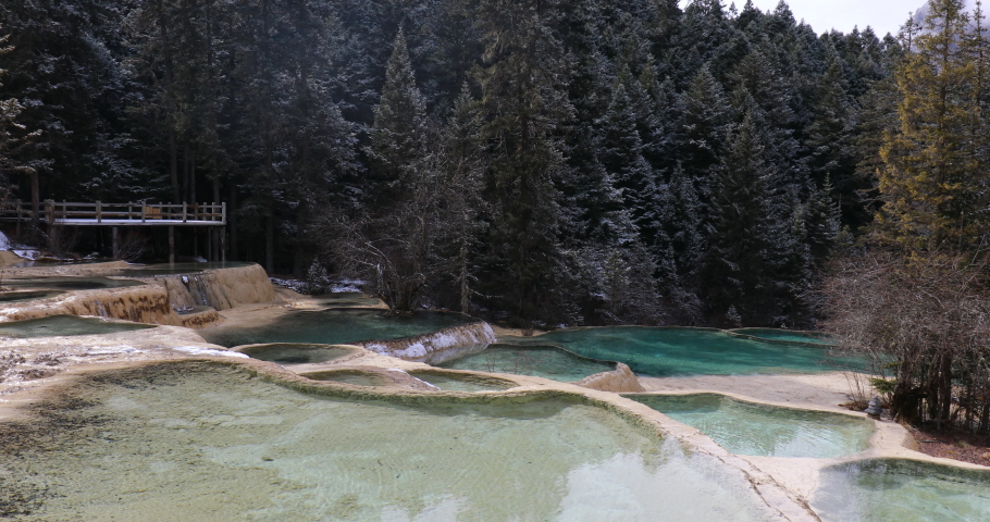 Beautiful amazing crystal pool in Huanglong Valley