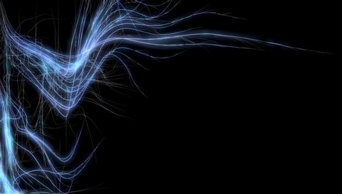 Chaotic fibre tendrils spreading out on black background. 3d render. Computer generated image. 