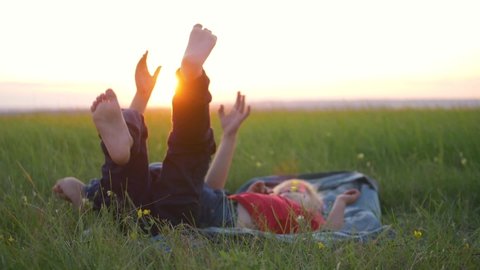 Group Happy Children Lying On Green Stock Photo (Edit Now) 96137972