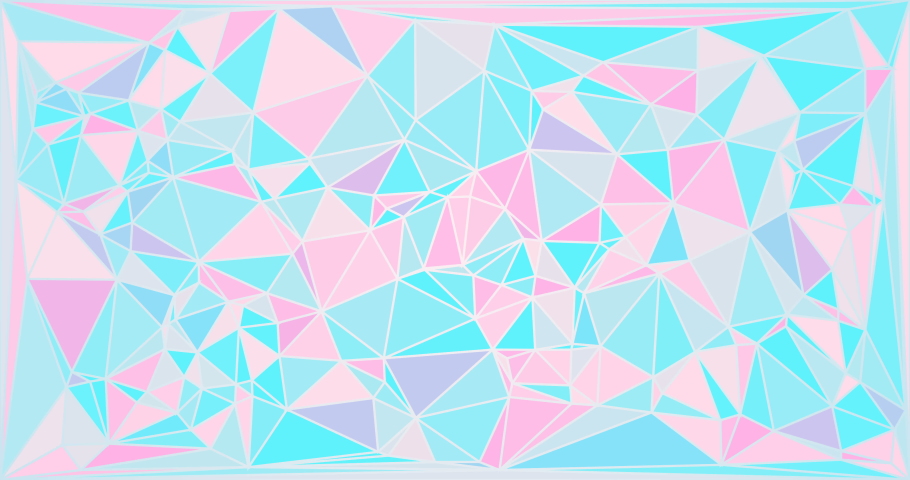 Animated origami mosaic seamless looping background. Geometric crystal pink blue gradient color. Abstract white line. Multicolored triangles girly pattern. For birthday, sale, Christmas festive banner