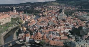 Pan Shot at Town Square - Cesky Krumlov - Czech Republic - 4K Drone Video
