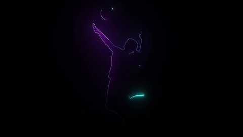 Volleyball player plays volleyball.  neon illustration on a black background.