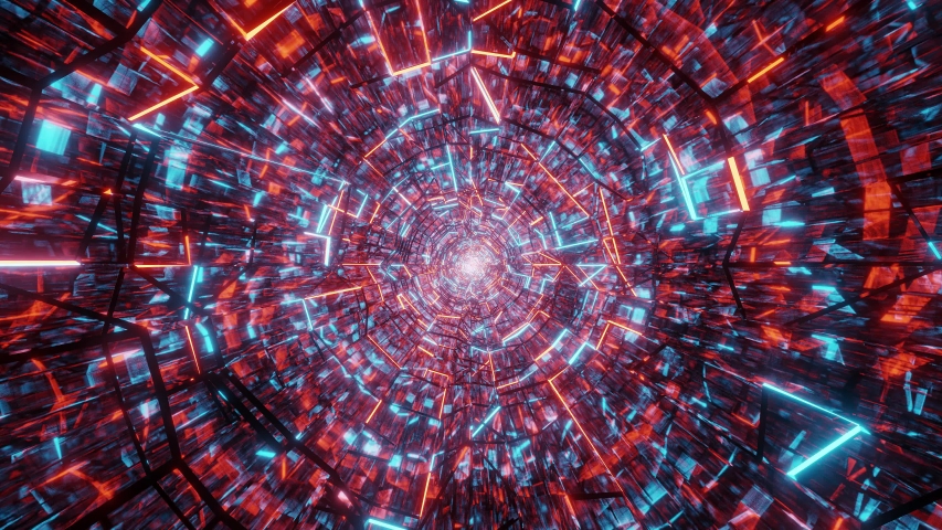 glowing wireframe glass tunnel corridor design 3d illustration live wallpaper motion background vj loop