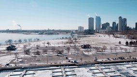 Milwaukee/Wisconsin  Aerial video of Milwaukee in the winter     taken by drone camera