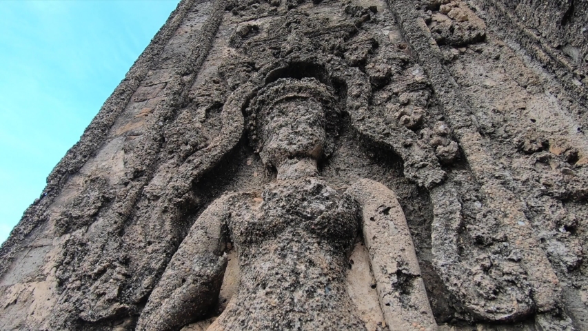 Carving in the ruins of Angkor Wat in Cambodia