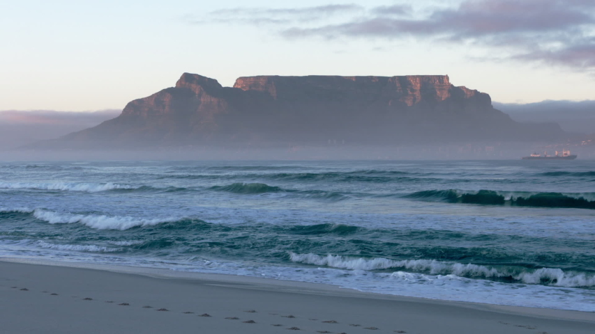 A view of the Table Mountain in Cape Town, South Africa from the neighbouring Robben Island