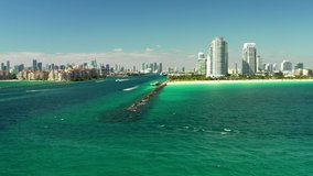 Aerial video jetty peir Miami Beach 4k