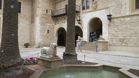 PALMA, MALLORCA, SPAIN - APR 21, 2019: Interior of the Royal Palace of La Almudaina in Palma de Mallorca, Spain.