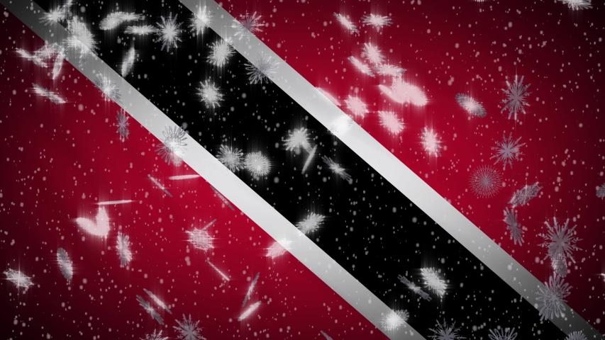 Trinidad and Tobago flag falling snow loopable, New Year and Christmas background, loop