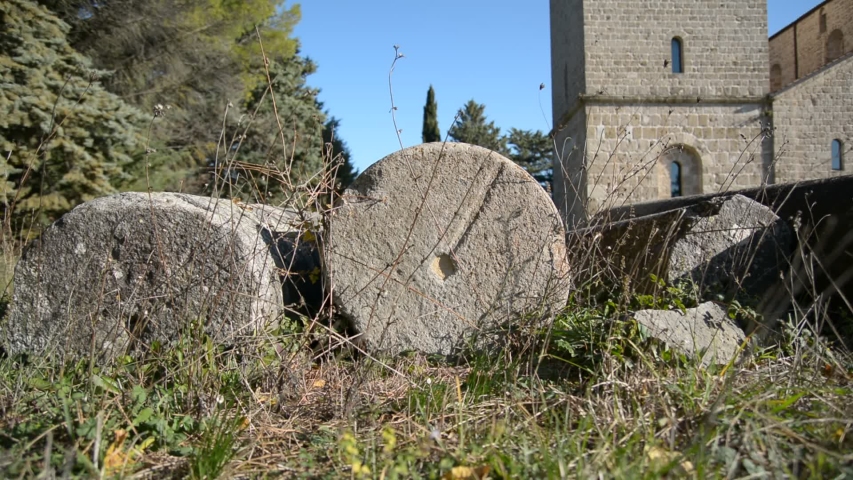 Granite columns, ancient Roman columns, archaeological site of Molise, Italy