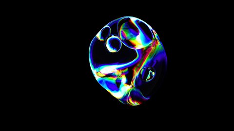 Colorful 3D Abstract Animated Background. Motion Transparent Multicolored Glass Sphere in Dark Space. Active Move Liquid Colored Bubble. Dynamic Waving Spherical Spectral Color Gradient. Concept Art