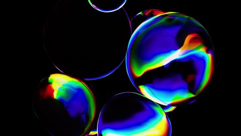 3D Abstract Color Animated Background. Isolated Multicolored Sphere in Dark Area. Active Rotating Liquid Colorful Balls. Wave Spherical Spectral Color Gradient. Rainbow Light Refraction Object Closeup