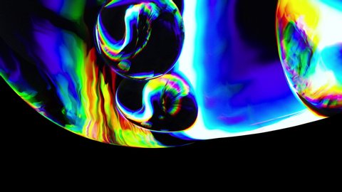 Colorful 3D Abstract Animated Background. Motion Transparent Multicolored Glass Sphere in Dark Space. Active Move Liquid Colored Bubble. Dynamic Waving Spherical Spectral Color Gradient. Concept Art