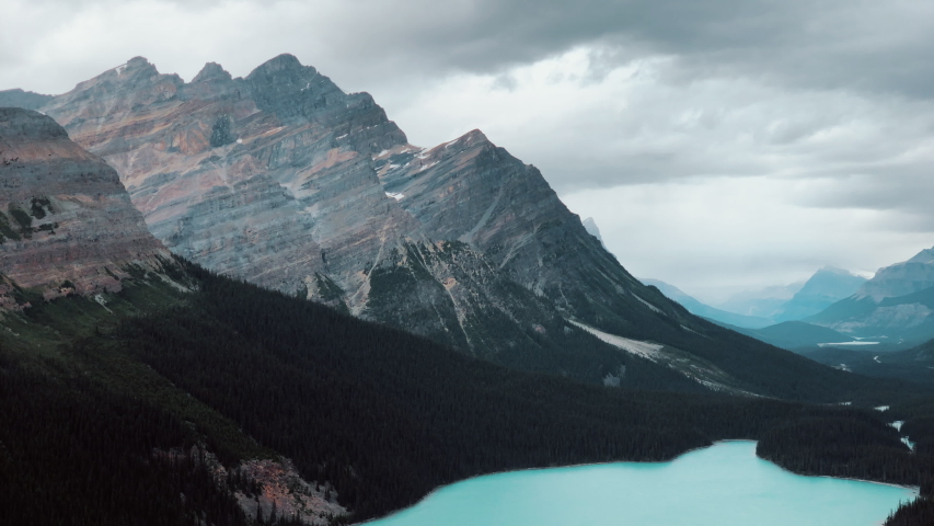Zoom view at the Peyto Lake in the Canadian Rockies, Icefields Parkway, Canada.