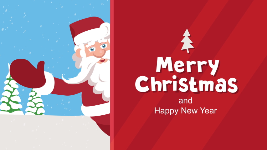 Merry Christmas and Happy New Year titles animation with Cartoon Santa Claus
