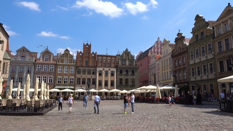 POZNAN, POLAND - JULY 20, 2017: view of main square Rynek of polish city Poznan at the morning time
