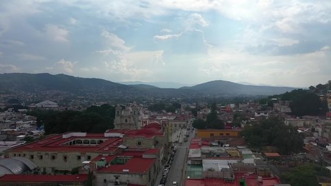 Oaxaca City between mountains on a cloudy day. Centro of Oaxaca City right before it rains