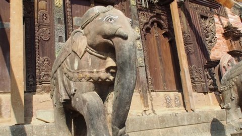 Elephants Statues in Front of Temple Damaged in Earthquake, Patan City, Kathmandu Valley, Nepal