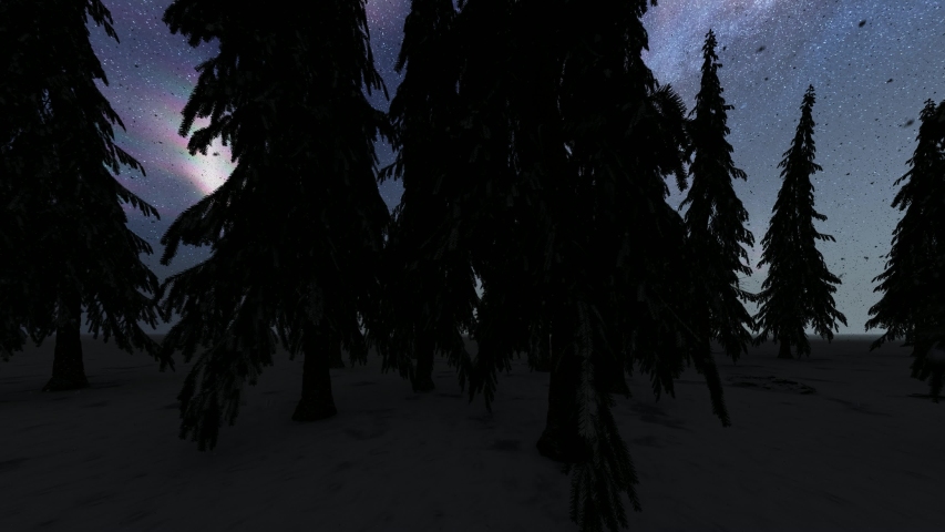 Northern lights over the forest in Norway. Aurora borealis.