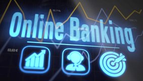 Business Online Banking concept with a flashing computer monitor and moving graphs. - Powered by Shutterstock - Get 15% off with code: PIKWIZARD15