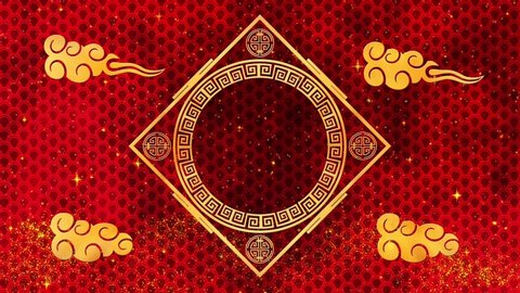 Red Chinese New Year background with gold, rat, fireworks, glittering stars 3D rendering loop 4k. Magical Happy new year animation.