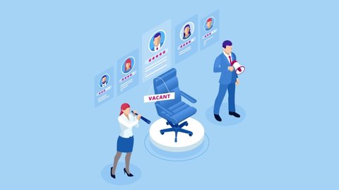 Isometric hiring and recruitment concept for web page, banner, presentation. Job interview, recruitment agency HD Video.