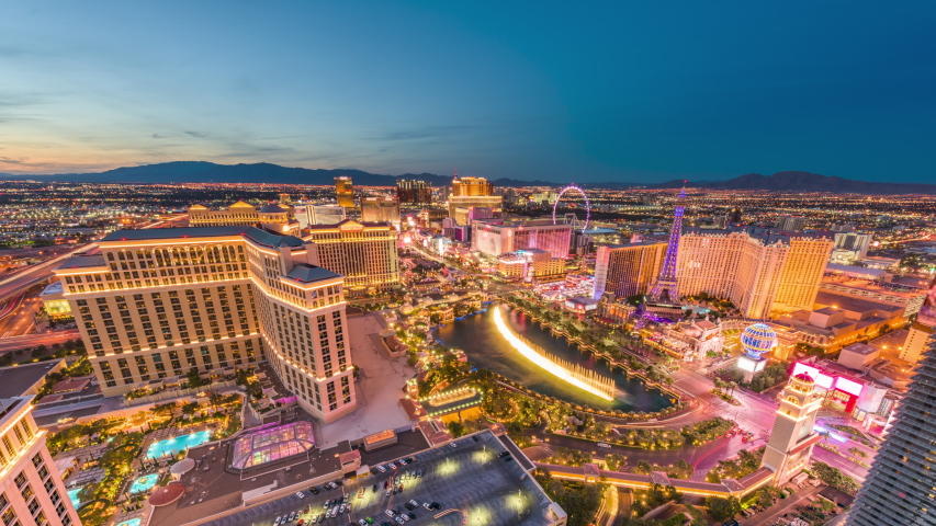 Las Vegas, Nevada, USA skyline over the strip from afternoon to night. | Shutterstock HD Video #1042718608