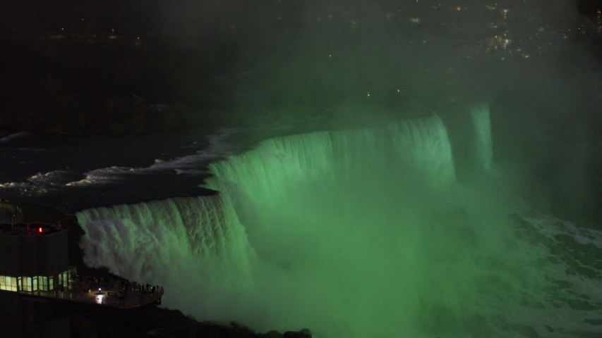 Niagara Falls Ontario Aerial v14 Panning around American Falls detail, in green hue - October 2017