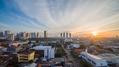 Timelapse of Jakarta city panorama early in the morning. Indonesia.