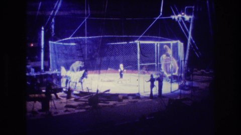 BOSTON USA-1974: Lion Tamer Act In A Cage At An Indoors Circus