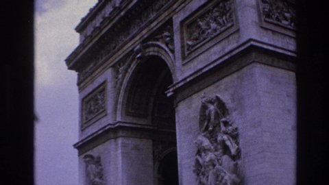 PARIS FRANCE-1967: Concrete Cement Building With Sculpted Details On The Side Of It