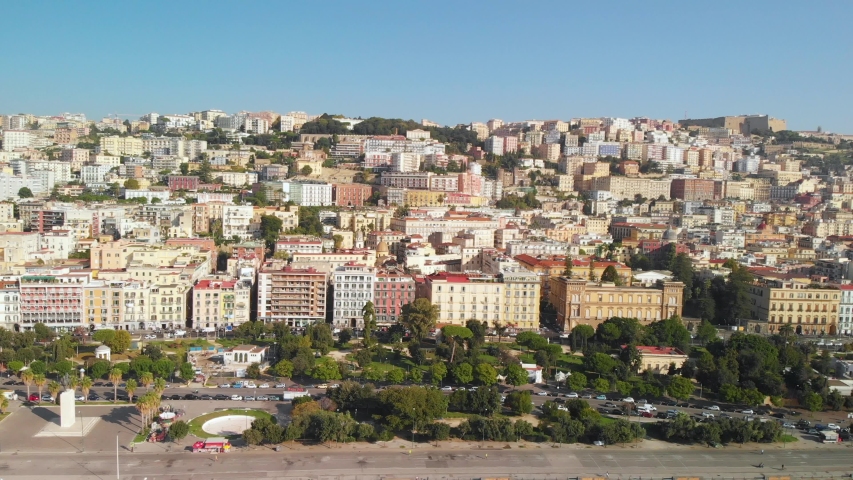 Chiaia Affluent Disctrict on Naples Riviera, Italy, Aerial Panorama on Sunny Day