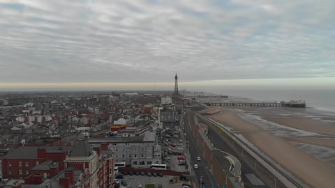 Drone footage of Blackpool beach including Blackpool Tower