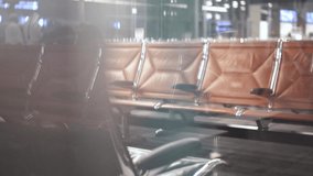 Airport terminal lounge beautiful empty seat close up comfortable foe traveler.